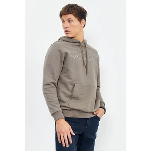 Camel El Yazısı Nakışlı Kapüşonlu Rahat Form Erkek Sweatshirt - 88007