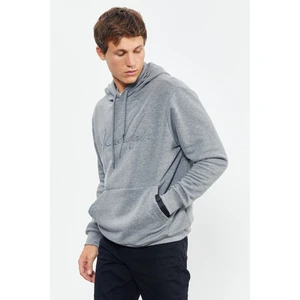 Tommy Life Gri Melanj El Yazısı Nakışlı Kapüşonlu Rahat Form Erkek Sweatshirt - 88007