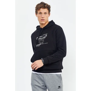 Tommy Life Siyah Baskılı Kapüşonlu Kanguru Cep Rahat Form Erkek Sweatshirt - 88019