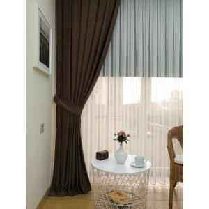 Evdepo Home Sütlü Kahve Düz Renk Pileli Soft Fon Perde, 1/3 Sık Pile, Tek Kanat 70 x 240 cm