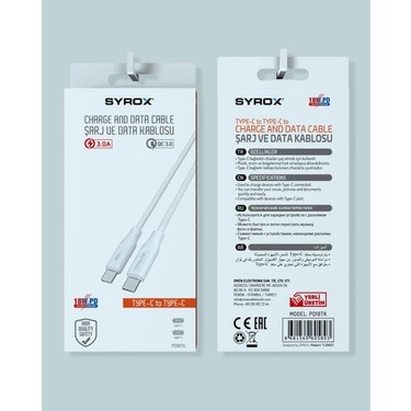 Syrox PD18TK 18W 3.0A Type-C To Type-C Şarj ve Data Kablosu Fiyatı
