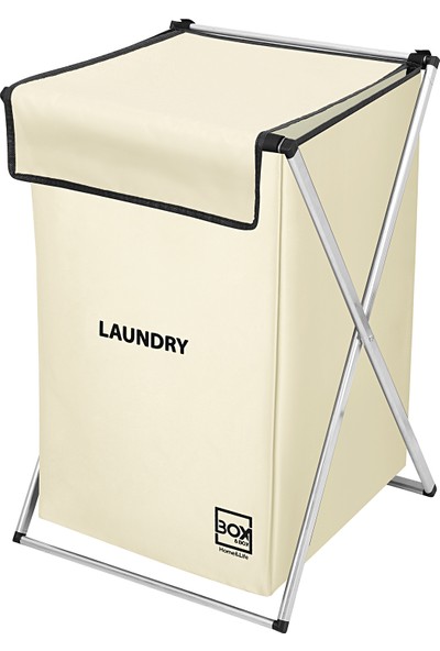 Box&Box Tek Bölmeli Çamaşır ve Kirli Sepeti, Krem, Makinede Yıkanabilir Kumaş Çantalı, 39x42x58 cm