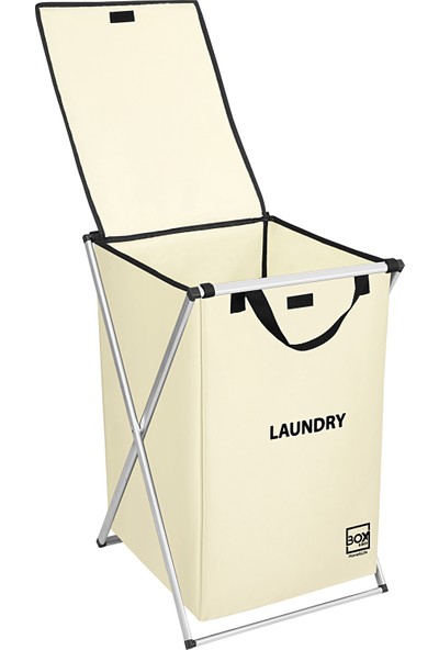 Box&Box Tek Bölmeli Çamaşır ve Kirli Sepeti, Krem, Makinede Yıkanabilir Kumaş Çantalı, 39x42x58 cm