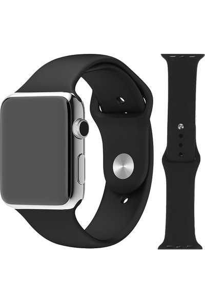 Yonaga Apple Watch 1-2-3-4-5-6-Se Seri (42MM-44MM) (Medium - Large) Kordon Kayış Silikonsiyah