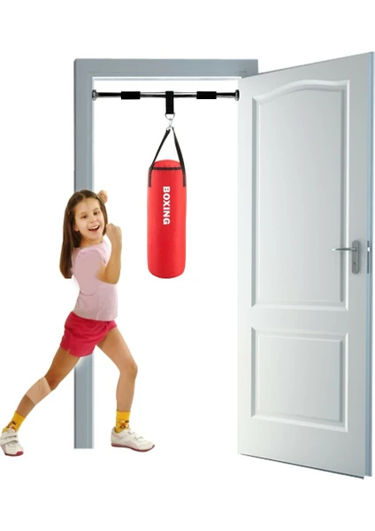 Spor Byfit 53 cm x 20 cm Çocuk Kırmızı Boks Kum Torbası + Barfiks Asma Demiri