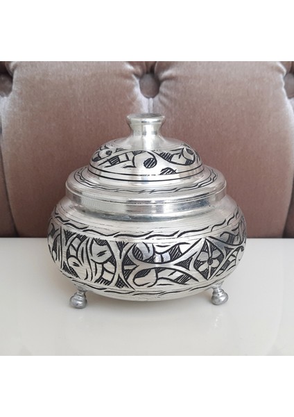 Bakır Şekerlik, Gümüş Renkli, Lokumluk, Dekoratif Bakır Kapaklı Küçük Kase, El Işlemesi Otantik Bakır Kase