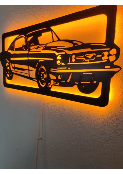 Mustang LED Işıklı Ahşap Dekoratif Tablo