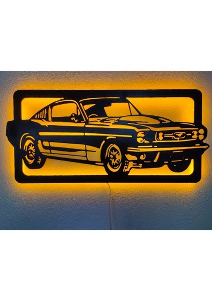 Mustang LED Işıklı Ahşap Dekoratif Tablo