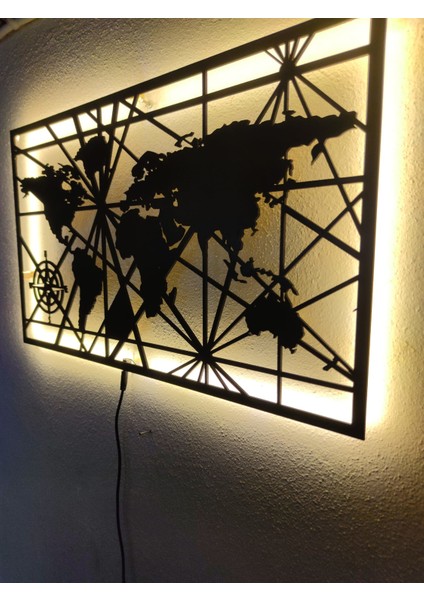Dünya Haritası LED Işıklı Ahşap Tablo modelleri
