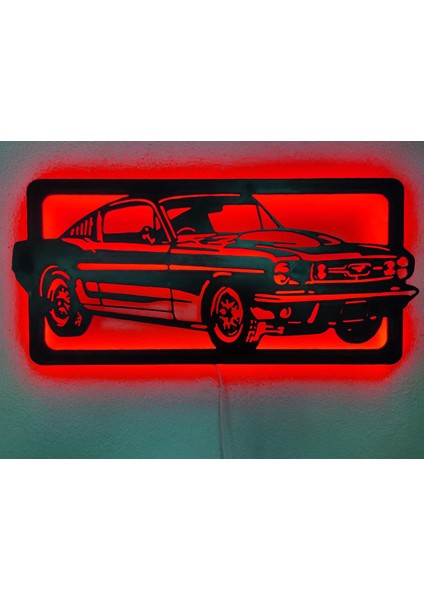 Mustang LED Işıklı Ahşap Dekoratif Tablo