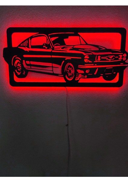 Mustang LED Işıklı Ahşap Dekoratif Tablo