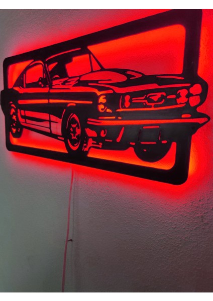 Mustang LED Işıklı Ahşap Dekoratif Tablo