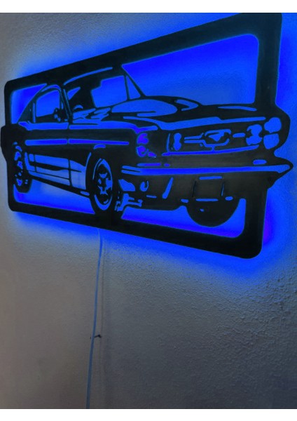 Mustang LED Işıklı Ahşap Dekoratif Tablo