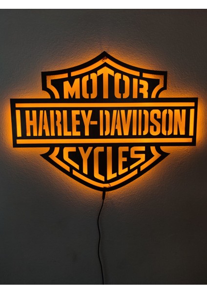 Harley Davidson LED Işıklı Ahşap Tablo