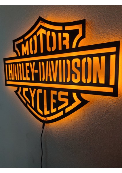 Harley Davidson LED Işıklı Ahşap Tablo