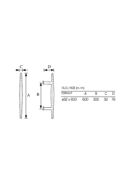 Paslanmaz H Kollar  ( 32X300X600MM), Çekme Kollar, Cam Kapı Kolu