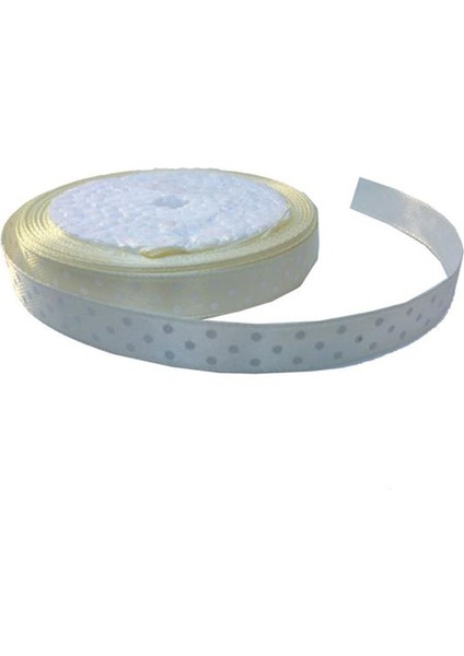 Saten Kurdele Puantiyeli Benekli Kurdele 1 cm - 10 Metre Krem