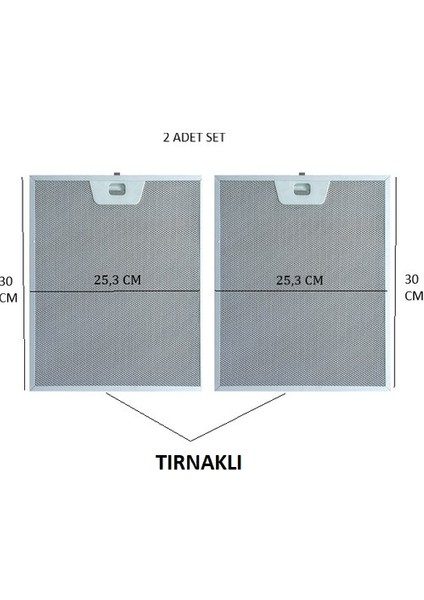 Bosch-Beko-Arçelik-Siemens-Vestel Davlumbaz Filtre Seti 2 Adet Tırnaklı 25,3 x 30 cm