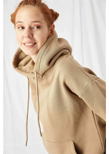 Kadın Stay Oversize Bej Hoodie