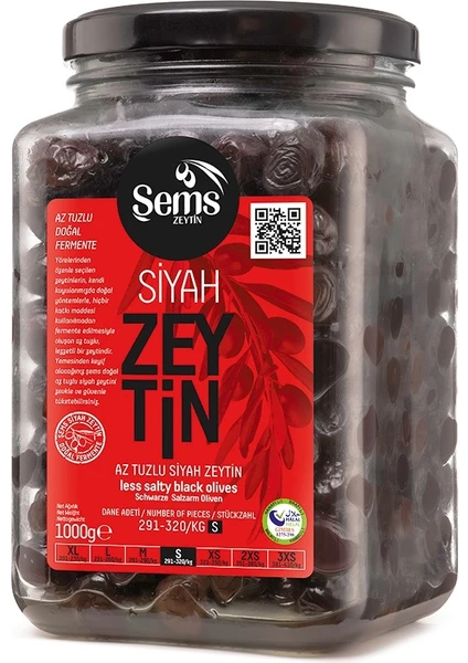 Şems  Süper Özel Siyah Zeytin 1000 Gr 291-320 Kalibre - Cam