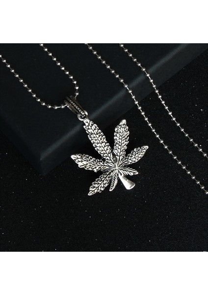 Yaprak Doğa Tasarımlı Erkek Metalik Gri Çelik Kolye
