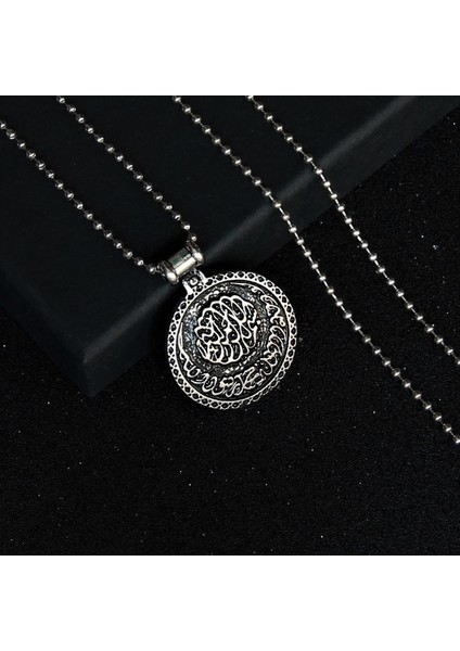Hat Sanatı Osmanlı Arapça Tasarım Metalik Gri Erkek Çelik Kolye