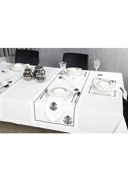 Caka Home 17 Parça Masa Örtüsü Seti 3D Nakışlı Keten Efektli fiyatları