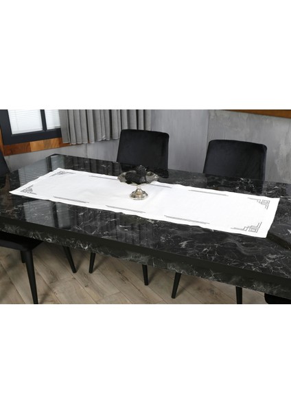 Caka Home 16 Parça Masa Seti Geometrik Çift Kare Nakışlı Keten Efektli modelleri