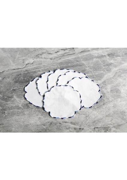 Caka Home 6 Li Kokteyl Peçete Ebruli Nakışlı Keten Efektli