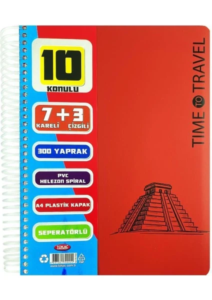 A4 Spiralli Pp Kapak Ayraçlı 10 Bölmeli Defter 300 Yaprak 70 Gram