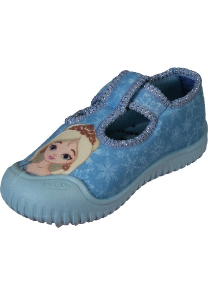 Kız Çocuk Mavi Prenses Figüranlı Çırtlı Esnek Taban Kreş Anasınıfı Panduf fırsatları