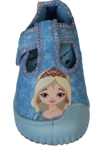 Kız Çocuk Mavi Prenses Figüranlı Çırtlı Esnek Taban Kreş Anasınıfı Panduf indirimleri