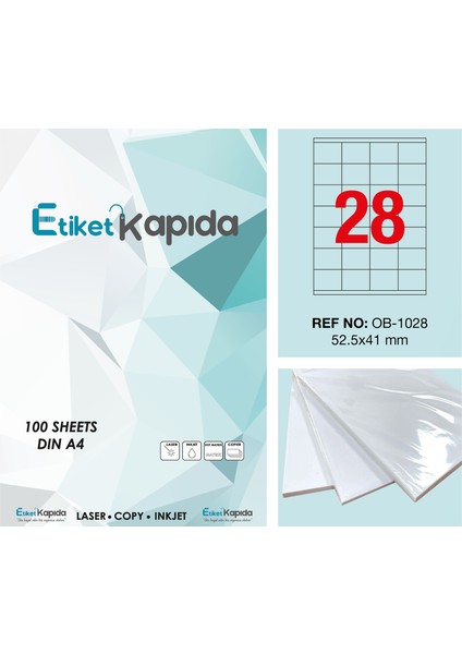 Etiket Kapıda A4 Yapışkanlı Hazır Laser Etiket 52,5 x 41 mm 100 Sayfa 2800 Etiket