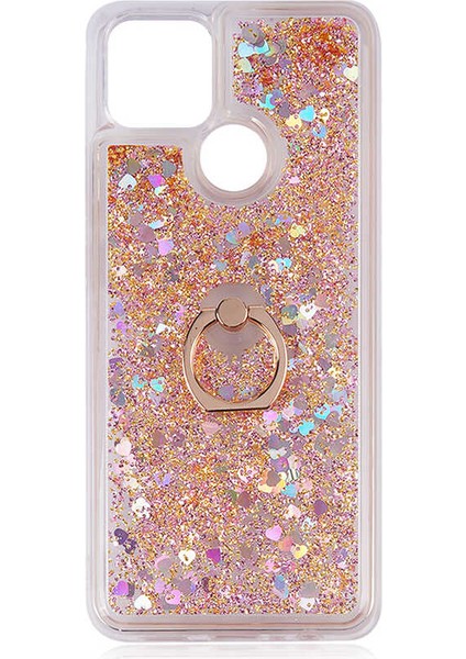 Oppo A15 Kılıf Milce Sulu Yüzüklü Simli Silikon Arka Kapak Gold