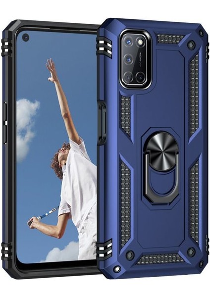 Oppo A52 Kılıf Vega Tank Standlı Yüzüklü Mıknatıslı Lacivert