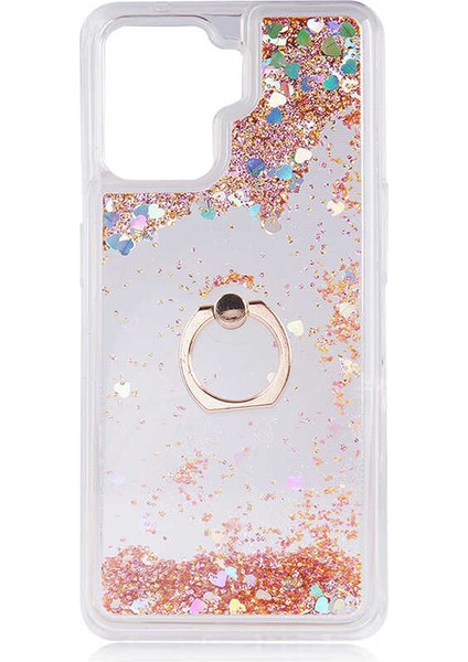 Oppo Reno 5 Lite Kılıf Milce Sulu Yüzüklü Simli Silikon Arka Kapak Gold