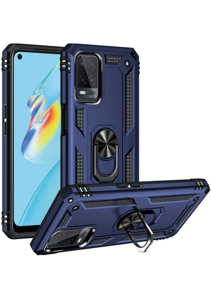 Oppo A54 4g Kılıf Vega Tank Standlı Yüzüklü Mıknatıslı Lacivert