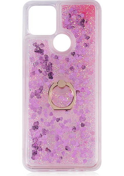 Oppo A15 Kılıf Milce Sulu Yüzüklü Simli Silikon Arka Kapak Pembe