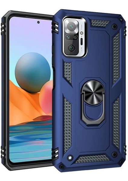 Xiaomi Redmi Note 10 Pro Kılıf Vega Tank Standlı Yüzüklü Mıknatıslı Lacivert