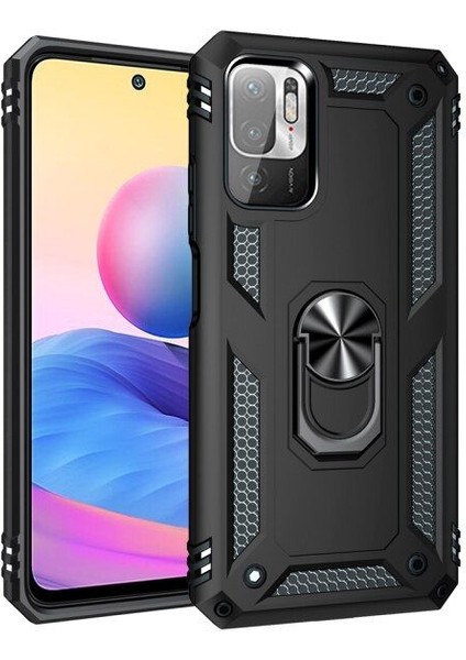 Xiaomi Poco M3 Pro 5g Kılıf Vega Tank Standlı Yüzüklü Mıknatıslı+Nano Glass Siyah