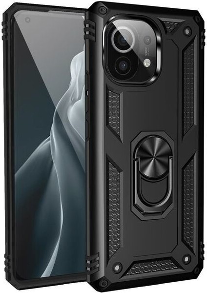 Xiaomi Mi 11 Lite Kılıf Vega Tank Standlı Yüzüklü Mıknatıslı Siyah