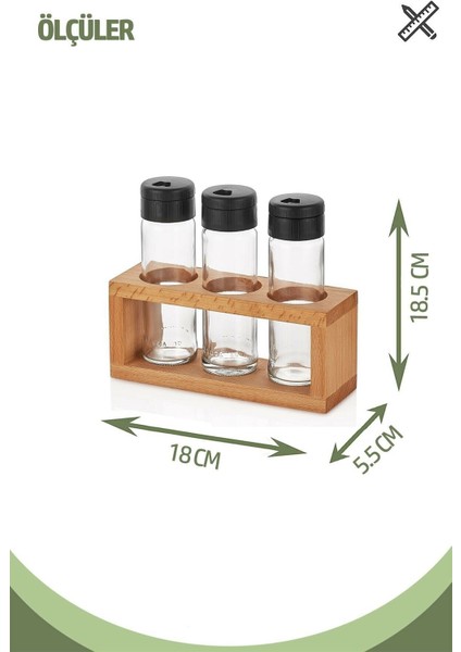 Lisa 3'lü Ahşap Stantlı Baharatlık Seti