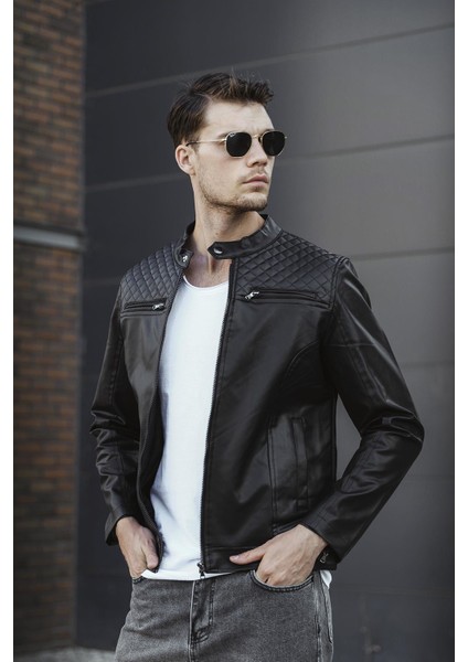 Filbert Slim Fit Polar Astarlı Kapütone Detaylı Deri Ceket