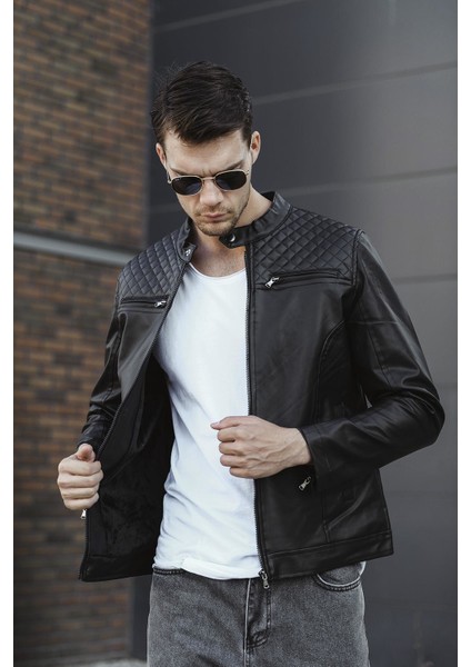 Filbert Slim Fit Polar Astarlı Kapütone Detaylı Deri Ceket