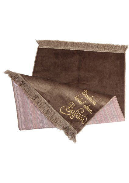 Kişiye Özel Isim Işlemeli Lüks Düz Desensiz Kadife Velür Seccade Açıkkahverengi modelleri