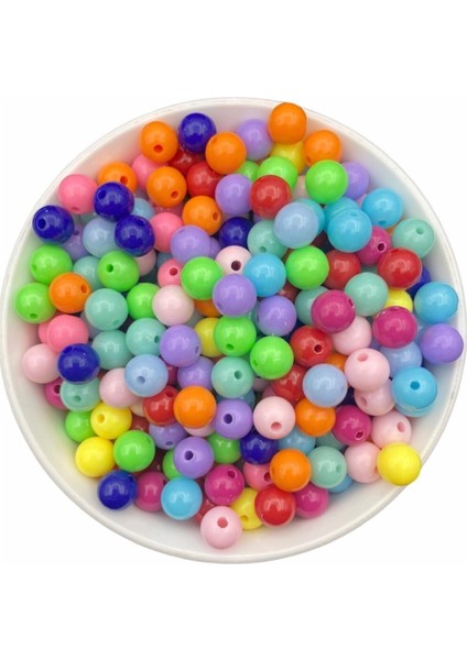 25GR 10MM Karışık Renkli Yuvarlak Plastik Boncuk , Takı Yapım Boncuğu (25GR,~45 Adet)