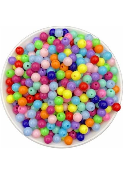 25GR 8mm Karışık Renkli Yuvarlak Plastik Boncuk , Takı Yapım Boncuğu (25GR,~95ADET)