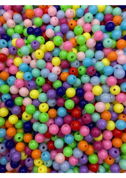 25GR 8mm Karışık Renkli Yuvarlak Plastik Boncuk , Takı Yapım Boncuğu (25GR,~95ADET)
