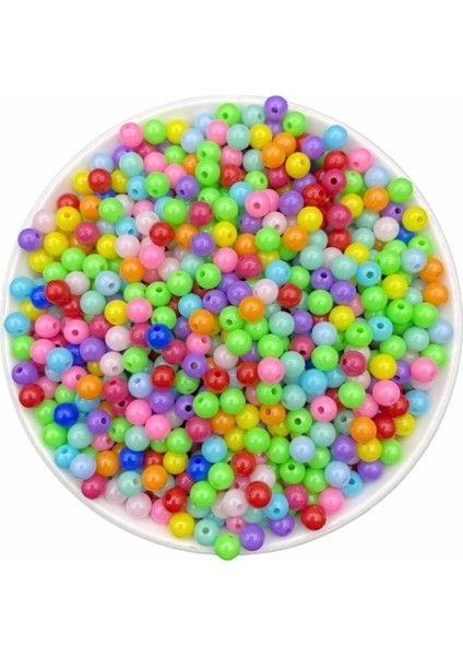25GR 6mm Karışık Renkli Yuvarlak Plastik Boncuk , Takı Yapım Boncuğu (25GR,~230 Adet)