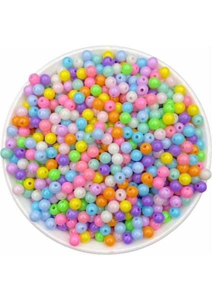 25GR 6mm Pastel Karışık Renkli Yuvarlak Plastik Boncuk , Takı Yapım Boncuğu (25GR,~240 Adet)